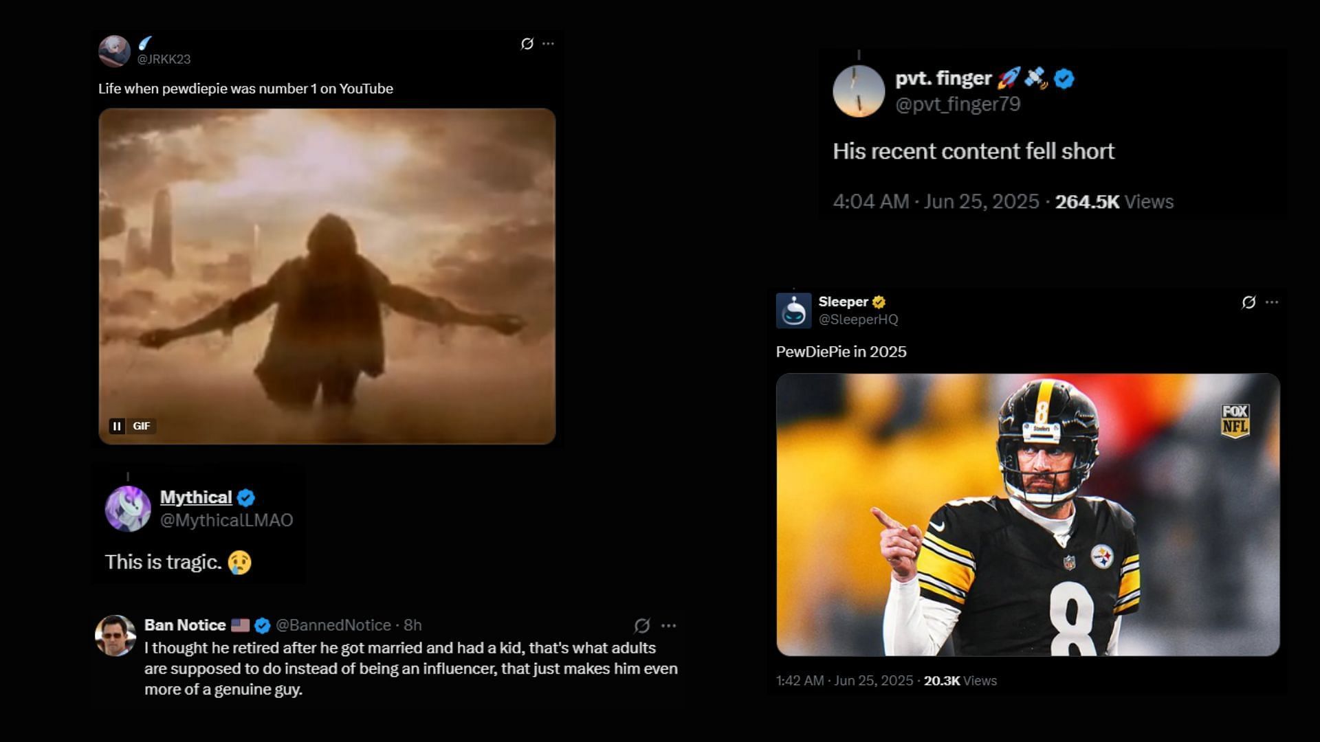 More reactions to the news of Kjellberg dropping out of the top 10 most-subscribed, fans generally appreciated the YouTuber for his contributions (Images via @Dexerto/X)